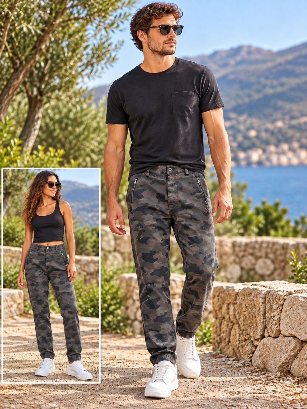 H&M Divided Men's Camo Jogger Pants 36x30 Gray Black Camouflage Pockets Unisex